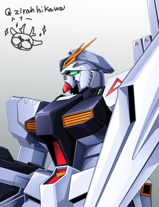 beam_rifle char's_counterattack energy_gun fin_funnels funnels green_eyes gundam mecha no_humans nu_gundam shield