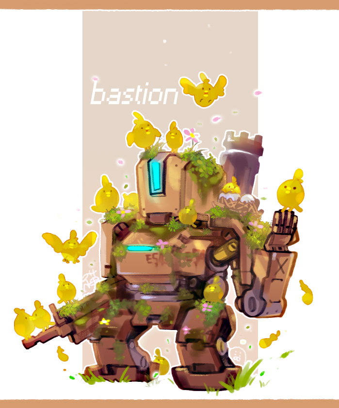 aa2233a bastion_(overwatch) bird character_name egg flower nest no_humans overgrown overwatch robot
