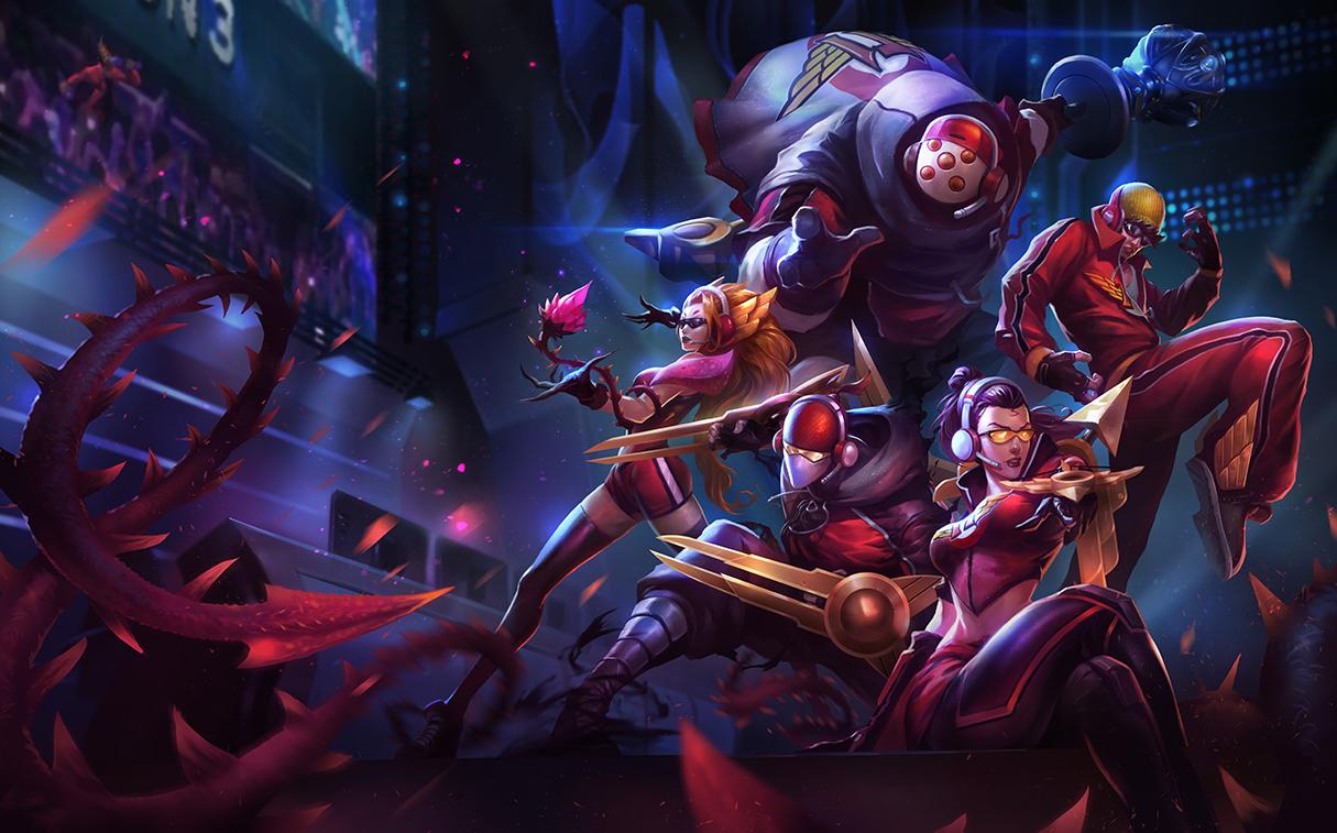2013_league_of_legends_world_championship bow_(weapon) claw_(weapon) crossbow headset jax_(league_of_legends) league_of_legends lee_sin official_art plant_girl riot_games shauna_vayne sk_telecom_t1 stadium summoner's_cup sunglasses weapon zed_(league_of_legends) zyra