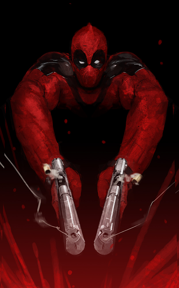 1boy bullet deadpool deadpool_(movie) gun huke male_focus marvel mask red weapon