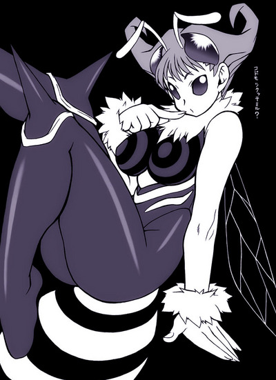 antenna black_eyes bw capcom darkstalkers halftone monster_girl pantyhose q-bee wings