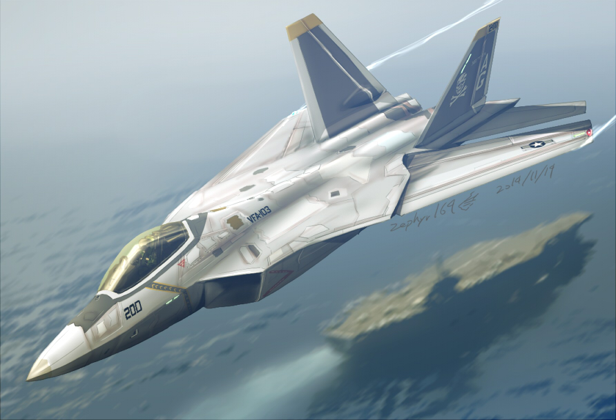 aircraft airplane artist_name dated f-22_raptor f-22n_raptor fighter_jet flying jet military military_vehicle original pilot realistic ship signature sketch skull_and_crossbones tagme vehicle water watercraft zephyr164