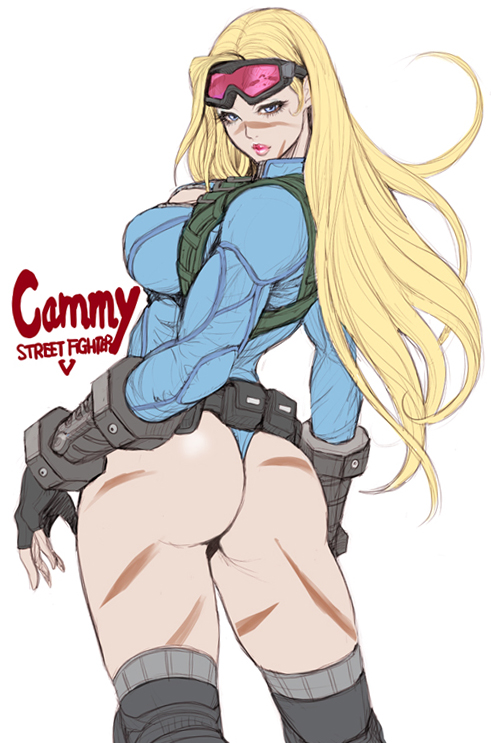 1girl alternate_costume ass blonde_hair cammy_white capcom from_behind goggles goggles_on_head leotard looking_back solo street_fighter street_fighter_v tabe_koji