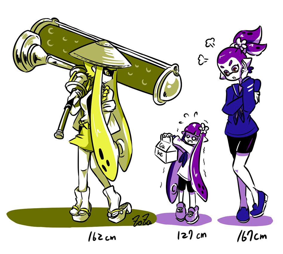 1boy 2girls ajirogasa angry artist_name bangs beauty_(zoza) bike_shorts blonde_hair blunt_bangs domino_mask dynamo_roller_(splatoon) flower flying_sweatdrops frightening_(zoza) fume hair_flower hair_ornament hat height_difference holding holding_weapon japanese_clothes long_hair long_sleeves looking_at_another mask multiple_girls neckerchief o_o partially_colored pointy_ears pretty_(zoza) purple_hair sailor_collar sandals scared shoes short_hair siblings single_vertical_stripe splatoon standing tabi tentacle_hair topknot trembling weapon yellow_eyes zoza
