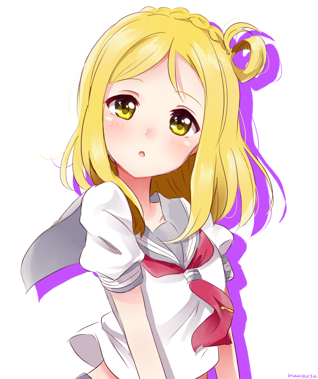 1girl blonde_hair hair_ornament long_hair looking_at_viewer love_live!_school_idol_project love_live!_sunshine!! mameusa ohara_mari school_uniform serafuku solo yellow_eyes