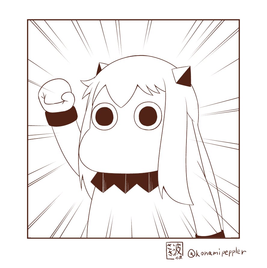 (o)_(o) arm_up bangs clenched_hand collar commentary horns kantai_collection long_hair looking_at_viewer mittens monochrome moomin moomintroll muppo northern_ocean_hime sazanami_konami simple_background sketch translated twitter_username upper_body