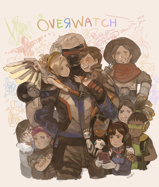 5boys 6+girls age_regression black_hair brown_hair child coat cowboy_hat crayon d.va_(overwatch) drawing everyone face_mask face_painting facial_mark game_boy glasses gloves gorilla grin handheld_game_console hanzo_(overwatch) hat headphones hiero hug jacket long_hair lucio_(overwatch) mask mccree_(overwatch) mechanical_wings mei_(overwatch) mercy_(overwatch) multiple_boys multiple_girls overwatch pink_hair short_hair smile soldier:_76_(overwatch) sunglasses symmetra_(overwatch) teenage tracer_(overwatch) very_short_hair visor whisker_markings wings winston_(overwatch) younger zarya_(overwatch)