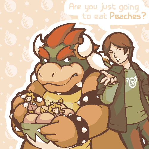 1boy 1other bowser english greening nintendo peach peaches princess_peach real_life sakurai_masahiro sora_(company) super_mario_bros. super_smash_bros. super_smash_bros_brawl super_smash_bros_melee what