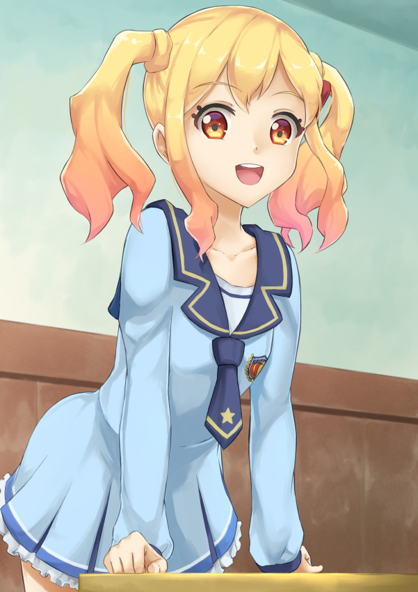 aikatsu_stars! blonde_hair blush long_hair nijino_yume seifuku smile twintails yellow_eyes