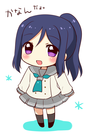 blue_hair blush chibi green_eyes long_hair love_live!_sunshine!! matsuura_kanan ponytail seifuku smile