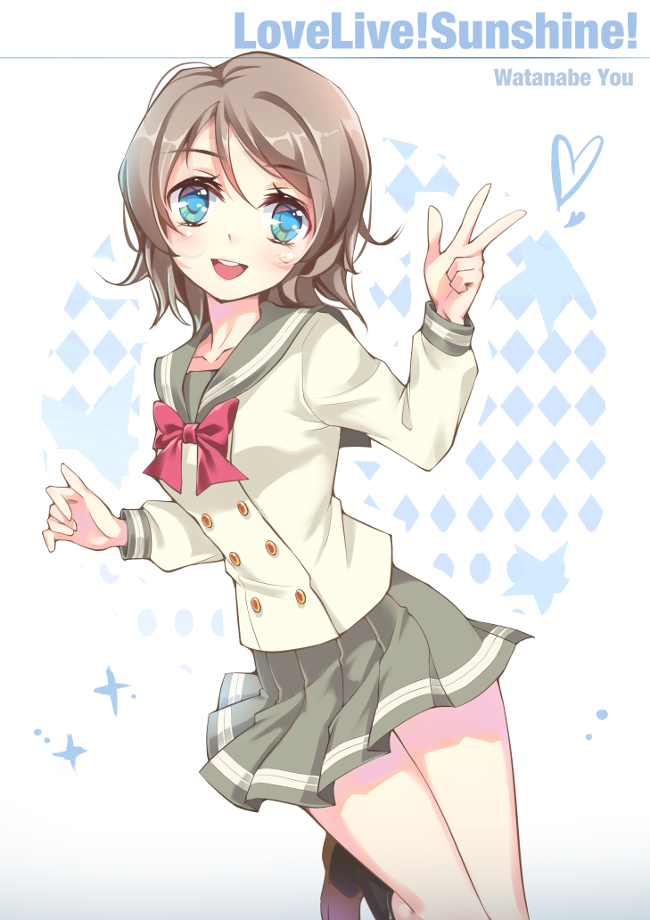 blue_eyes blush grey_hair love_live!_sunshine!! seifuku short_hair skirt smile watanabe_you