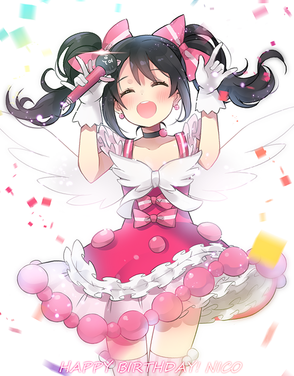 birthday black_hair blush closed_eyes dress happy long_hair love_live!_school_idol_project twintails yazawa_nico