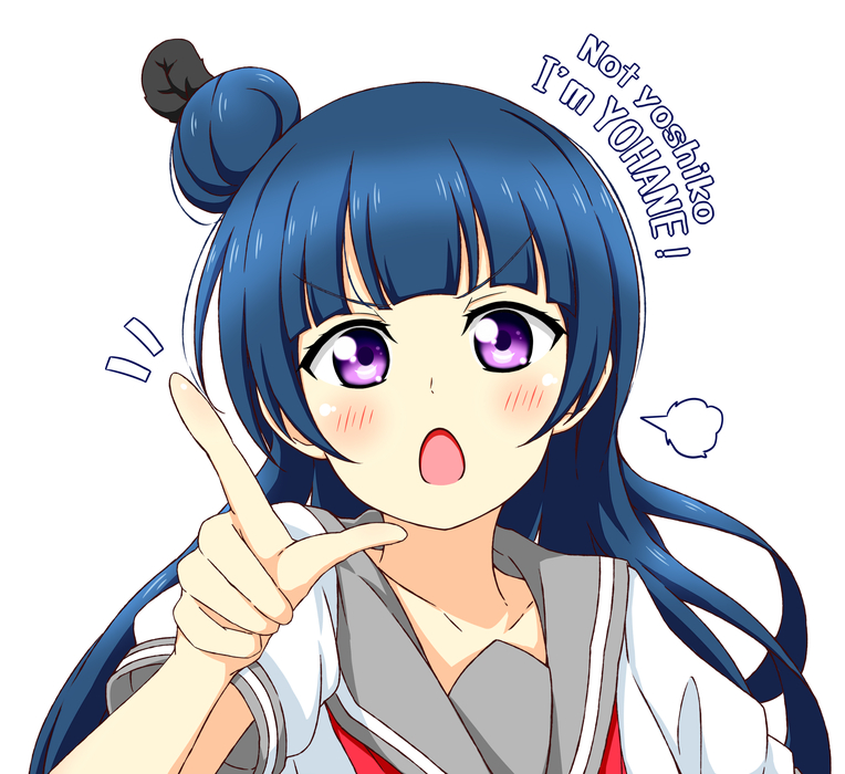 blue_hair blush long_hair love_live!_sunshine!! odango pink_eyes seifuku smile tsushima_yoshiko wink