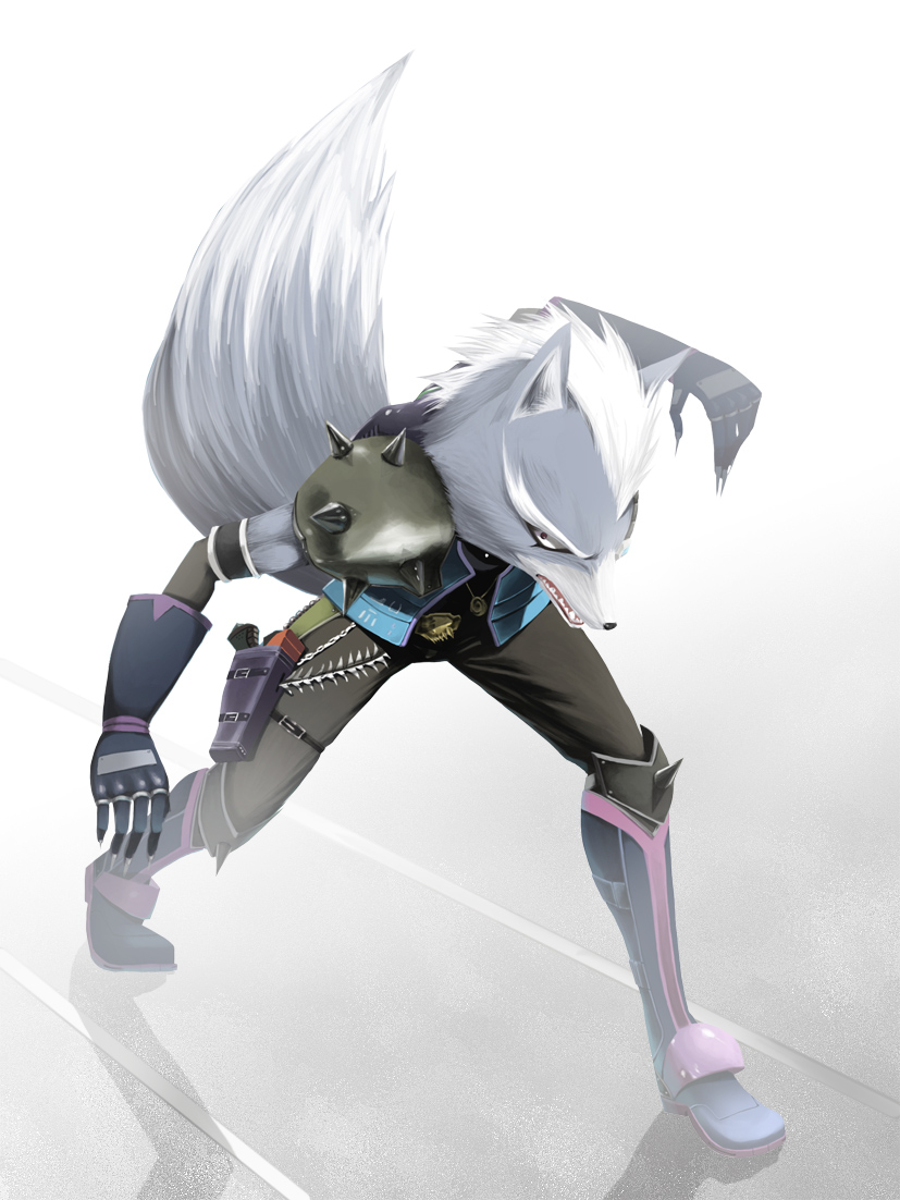 animal_ears furry gloves gun holster nintendo solo star_fox starfox tail weapon white_hair wolf wolf_o'donnell wolf_o'donnell