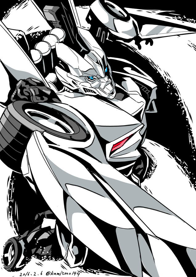 1boy autobot double-blade greyscale kamizono_(spookyhouse) machine machinery male mecha monochrome no_humans robot science_fiction sideswipe solo sword transformers weapon