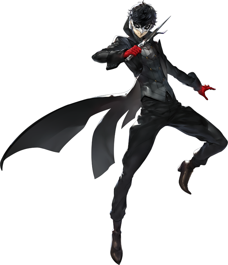 1boy atlus black_hair dagger domino_mask full_body gloves jacket kurusu_akira mask official_art persona persona_5 protagonist_(persona_5) red_gloves soejima_shigenori solo weapon