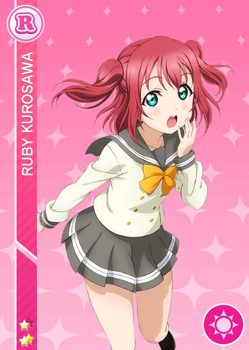 blush character_name green_eyes kurosawa_ruby love_live! love_live!_sunshine!! pink_hair seifuku short_hair smile twintails