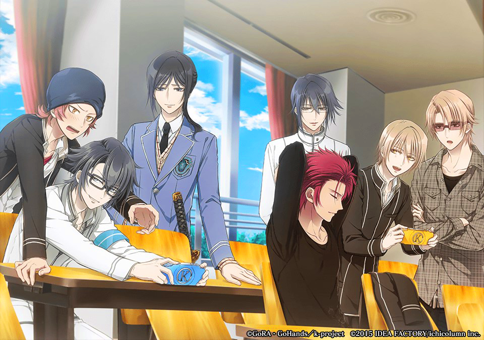 brown_eyes fushimi_saruhiko gakuen_k kusanagi_izumo munakata_reishi red_hair suou_mikoto_(k) totsuka_tatara yata_misaki yatogami_kurou