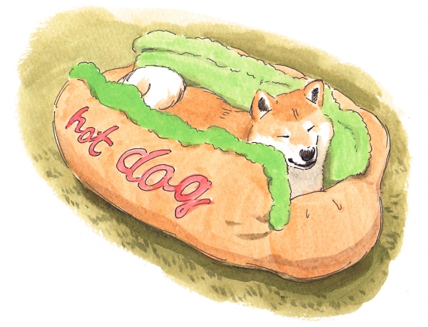 bread caracol closed_eyes derivative_work english food lettuce no_humans original pun shiba_inu sketch