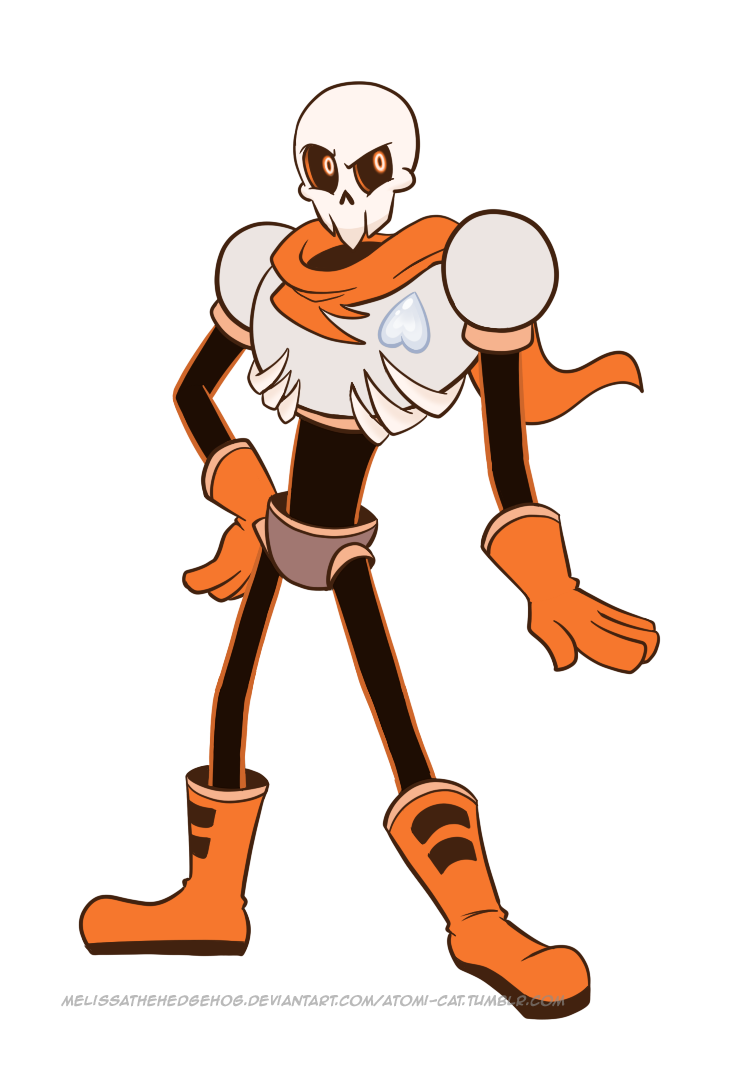 1boy armor atomi-cat boots commentary gloves hand_on_hip heart male_focus mystery_skulls papyrus_(undertale) parody red_eyes scarf simple_background skeleton solo standing style_parody undertale uneven_eyes watermark web_address white_background