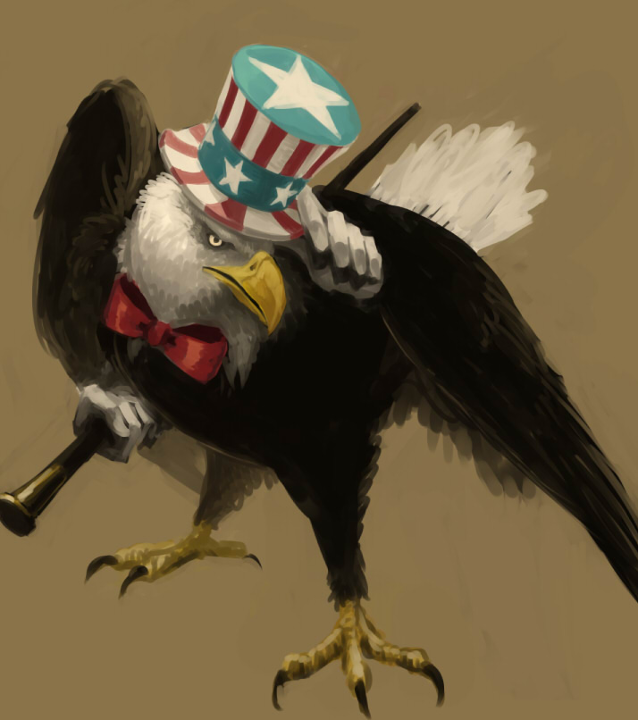 bald_eagle baton bird bowtie cane commentary_request eagle efu_(eeeeeat) formal hand hat hat_tip top_hat uncle_sam