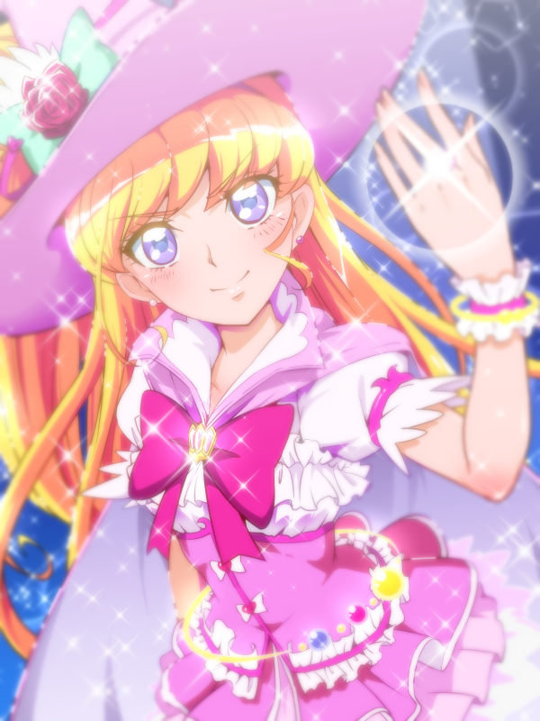 1girl alexandrite_style asahina_mirai blonde_hair blue_eyes blush cure_miracle dress female hat long_hair magic magical_girl mahou_girls_precure! precure side_ponytail smile solo tj-type1 witch_hat