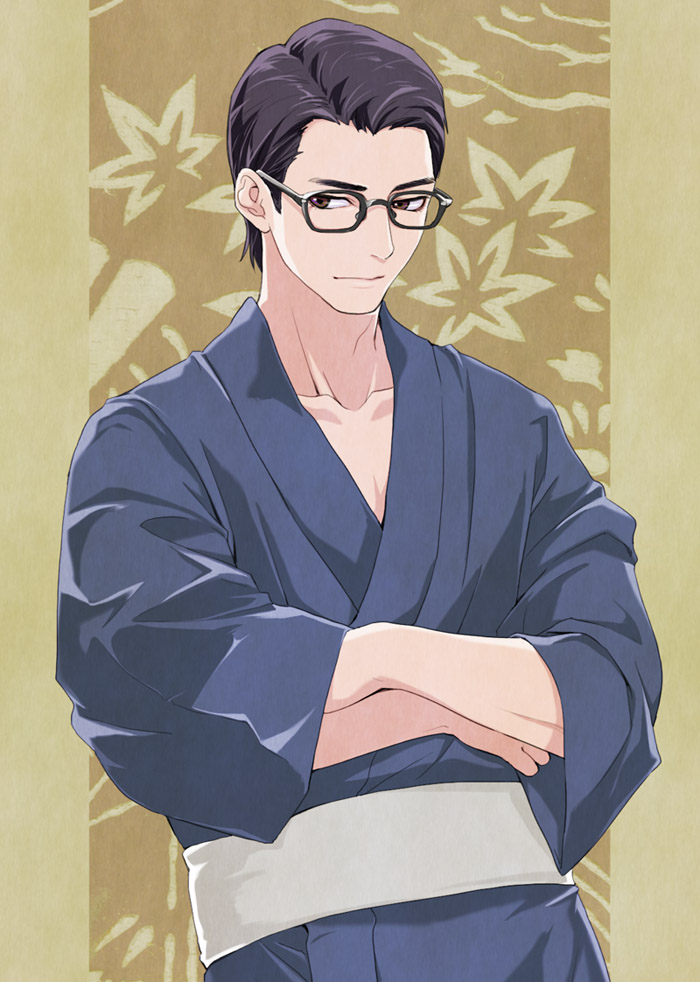1boy black_hair glasses isa_(peien516) japanese_clothes joseph_oda kimono male_focus solo the_evil_within yukata