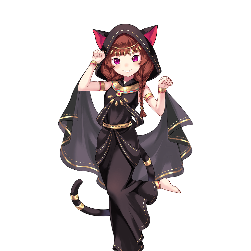 1girl animal_ears armlet artist_request barefoot bracelet braid brown_hair cat_ears cat_tail character_request copyright_request dress egyptian_clothes grin jewelry leg_lift long_hair looking_at_viewer paw_pose simple_background smile solo tail tail_ring twin_braids uchi_no_hime-sama_ga_ichiban_kawaii white_background