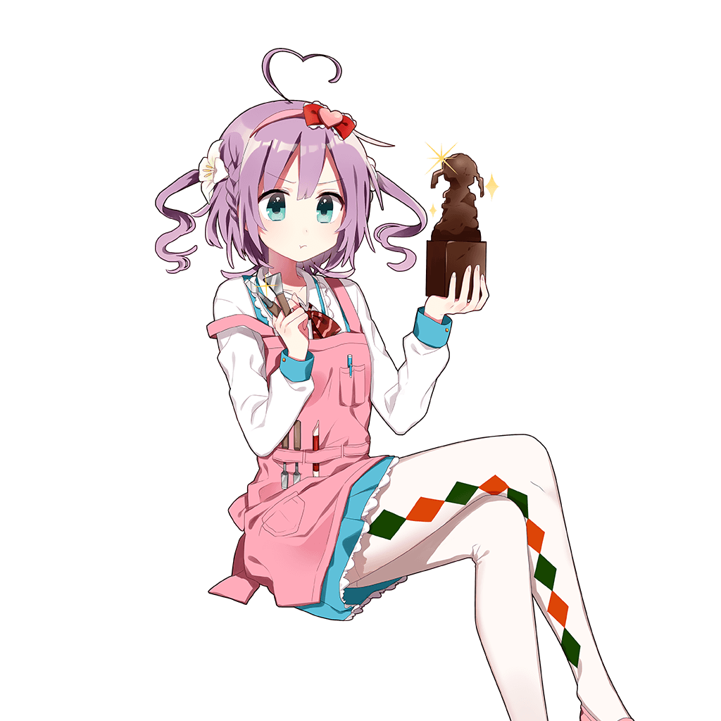 1girl ahoge argyle argyle_legwear artist_request character_request crossed_legs focused holding long_hair long_sleeves official_art pantyhose purple_hair sculpture skirt solo strap_slip transparent_background two_side_up uchi_no_hime-sama_ga_ichiban_kawaii