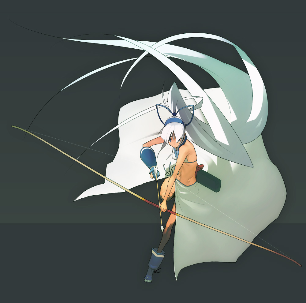 bow_(weapon) kusaka_kokage majikina_mina ponytail samurai_spirits weapon white_hair