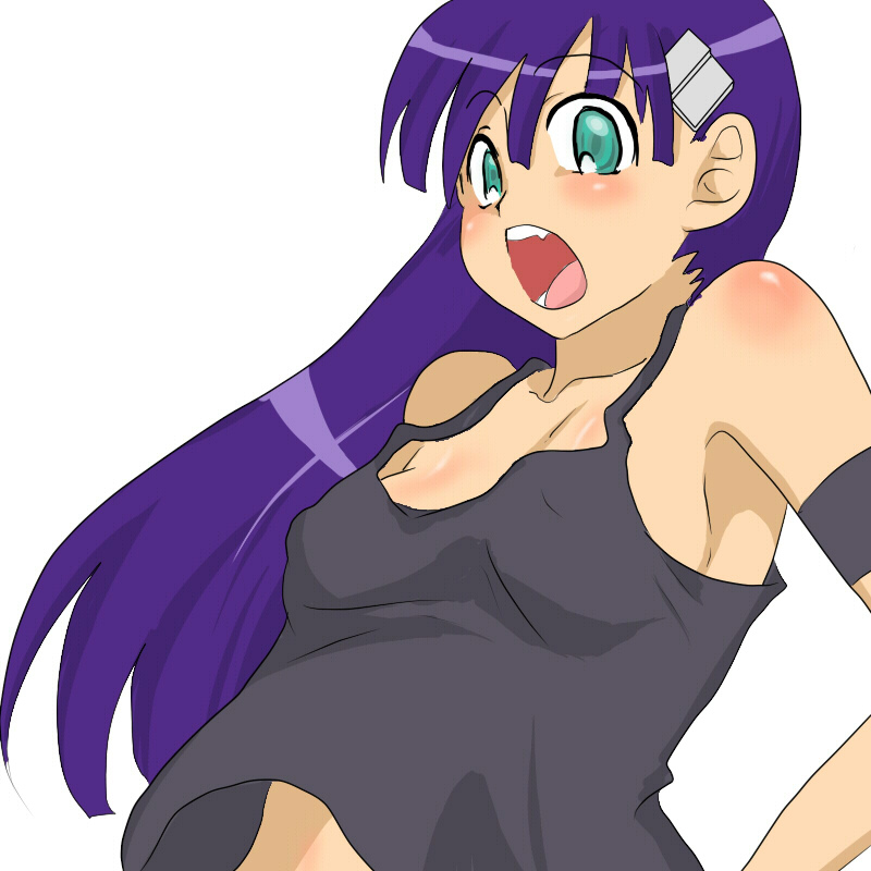 bad_id blush breasts fang green_eyes kiyal long_hair purple_hair sideboob siroringo tank_top tengen_toppa_gurren_lagann