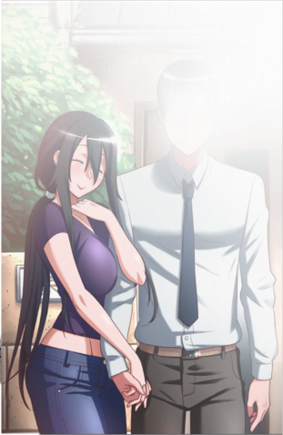 1boy 1girl black_hair breasts closed_eyes couple large_breasts long_ponytail lowres official_art ryoba_aishi yandere yandere_simulator