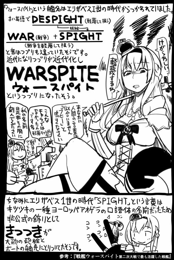 bird braid comic commentary corset crossed_legs crown french_braid garter_straps globus_cruciger kantai_collection long_hair looking_down mini_crown monochrome off_shoulder sakazaki_freddy scepter t-head_admiral translation_request warspite_(kantai_collection) woodpecker