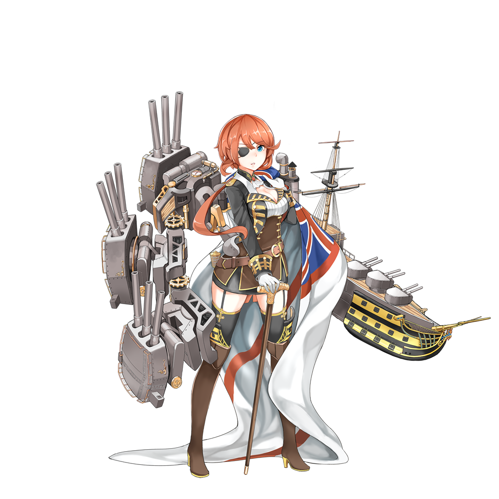 15k 1girl alternate_costume belt black_jacket black_legwear black_skirt blue_eyes boots breasts brown_boots cannon cleavage eyepatch flag garter_straps gloves hms_victory jacket knee_boots lantern long_hair looking_at_viewer low_ponytail machinery military military_uniform nelson_(zhan_jian_shao_nyu) official_art parted_lips redhead skirt solo standing thigh-highs transparent_background turret uniform union_jack walking_stick white_ensign white_gloves zettai_ryouiki zhan_jian_shao_nyu