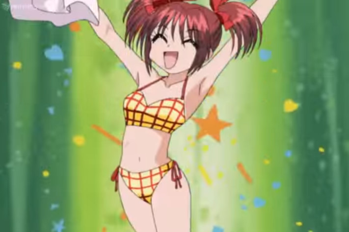 1girl bikini midriff momomiya_ichigo solo swimsuit tokyo_mew_mew