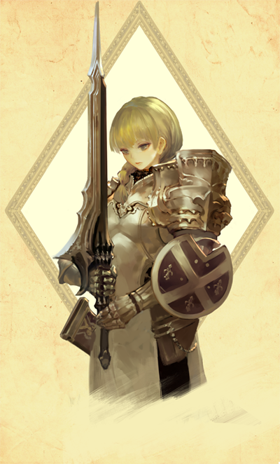 1girl armor blonde_hair blush braid closed_mouth copyright_request cropped_legs expressionless holding holding_sword holding_weapon n.a. sheath solo sword weapon yellow_eyes