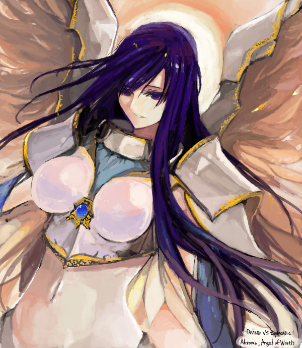 angel breasts large_breasts long_hair magic:_the_gathering magic_the_gathering midriff pupps purple_eyes purple_hair violet_eyes wings