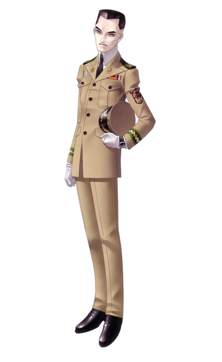 1boy formal gloves gotou_(shin_megami_tensei) hat kazuma_kaneko looking_at_viewer military military_uniform official_art peaked_cap shin_megami_tensei shin_megami_tensei_i uniform watch watch