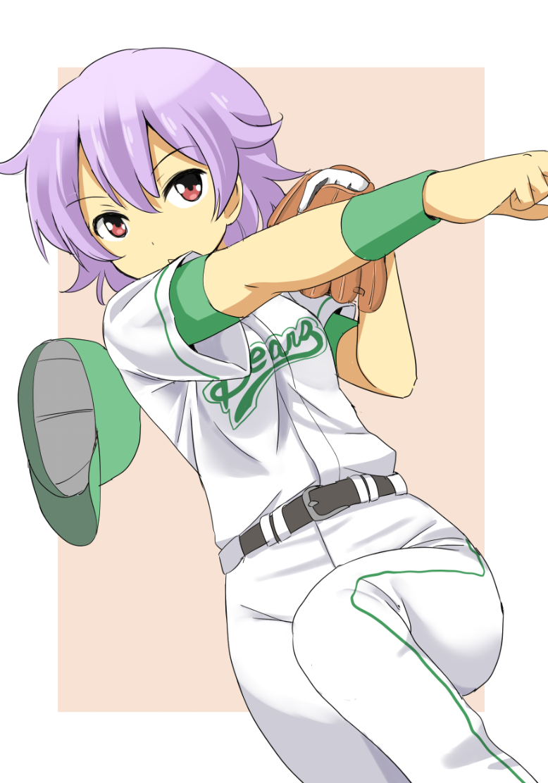 1girl baseball_mitt character_request jersey kantai_collection purple_hair short_hair solo sportswear taishi_(moriverine)