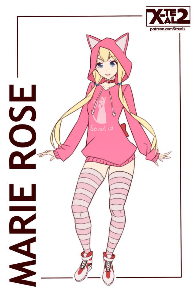 1girl alternate_costume animal_hood artist_request blonde_hair blue_eyes cat_hood character_name dead_or_alive dead_or_alive_5 full_body hood hoodie looking_at_viewer marie_rose parted_lips solo twintails watermark web_address x-teal2
