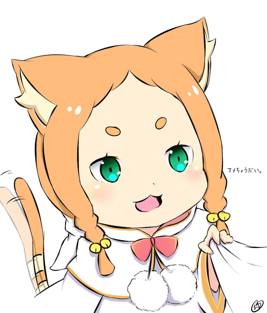 1girl cat_ears green_eyes kemonomimi_mode mimi_pearlbaton orange_hair re:zero re:zero_kara_hajimeru_isekai_seikatsu solo tail tail_wagging twin_braids