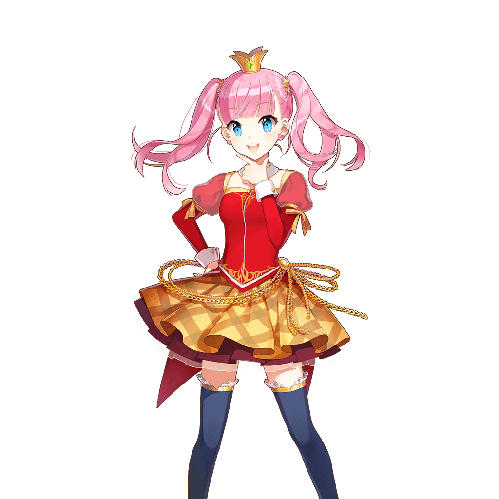 1girl blue_eyes character_request crown hand_on_own_chin layered_skirt long_hair looking_at_viewer official_art open_mouth pink_hair puffy_sleeves salt_(salty) skirt solo thigh-highs transparent_background twintails uchi_no_hime-sama_ga_ichiban_kawaii