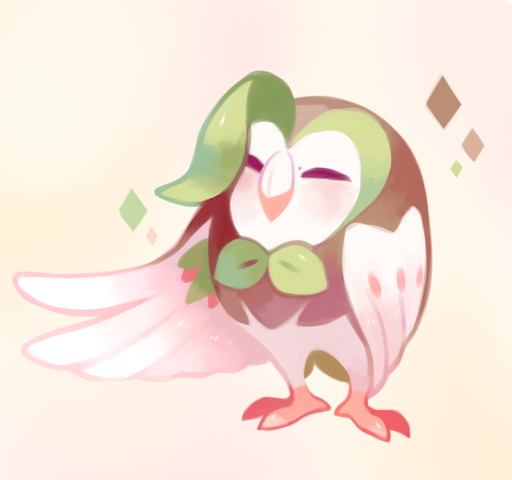 closed_eyes dartrix feathered_wings no_humans pokemon pokemon_(creature) pokemon_(game) pokemon_sm solo sylvaur wings