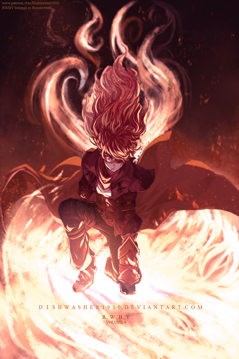 1girl amputee copyright_name dishwasher1910 english fire hair_over_one_eye highres long_hair red_eyes rwby solo spoilers watermark web_address yang_xiao_long