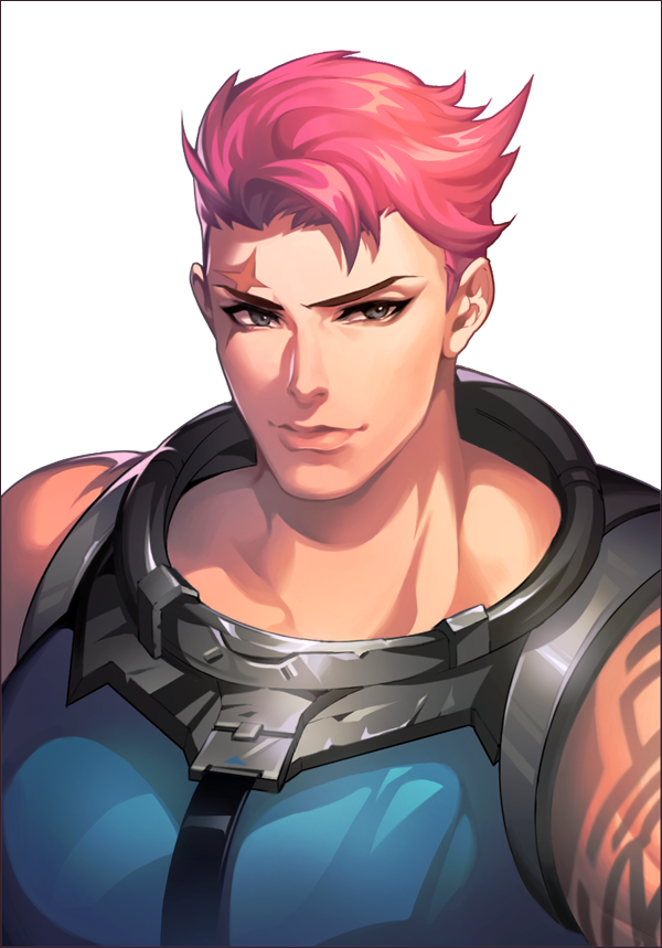 1girl arm_tattoo closed_mouth eyeliner green_eyes looking_at_viewer makeup muscle muscular_female nose overwatch pink_hair scar scar_across_eye short_hair simple_background sleeveless solo tattoo upper_body white_background yaksa444 zarya_(overwatch)