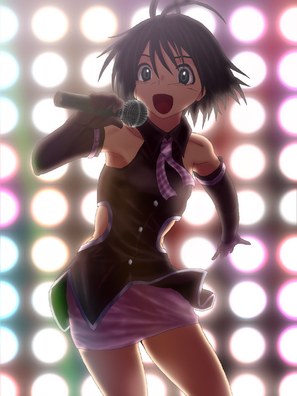 cute_&amp;_girly_(idolmaster) elbow_gloves gloves idolmaster itawozaki_mamoru kikuchi_makoto microphone open_mouth short_hair singing solo