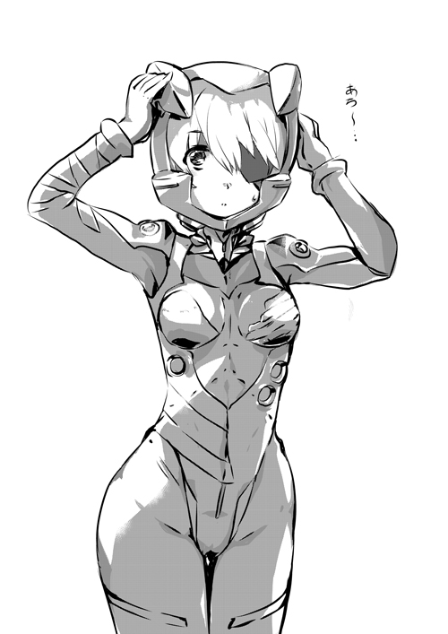 1girl animal_ears bandages bodysuit cat_ears daison evangelion:_2.0_you_can_(not)_advance evangelion:_3.0_you_can_(not)_redo eyepatch greyscale helmet looking_at_viewer monochrome neon_genesis_evangelion pilot_suit plugsuit rebuild_of_evangelion shikinami_asuka_langley souryuu_asuka_langley standing thigh_gap