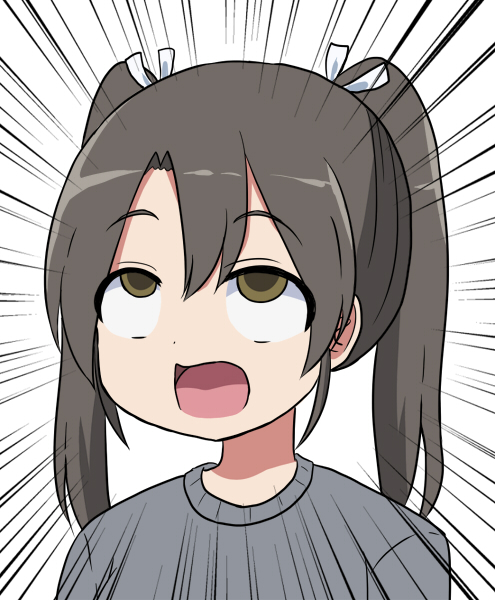 1girl ahegao alternate_costume brown_eyes brown_hair commentary_request eyebrows eyebrows_visible_through_hair fucked_silly hair_ribbon kantai_collection masara open_mouth ribbon rolling_eyes shirt solo twintails zuikaku_(kantai_collection)