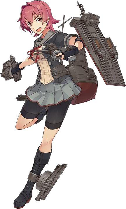 1girl bike_shorts boots dual_wielding full_body grey_skirt hair_intakes jacket kantai_collection kinu_(kantai_collection) konishi_(koconatu) looking_at_viewer official_art pink_hair remodel_(kantai_collection) school_uniform shoes short_hair skirt smile solo transparent_background trigger_discipline turret twintails