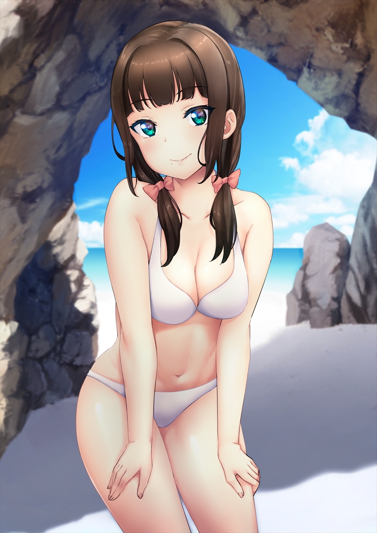 bikini black_hair green_eyes kurosawa_dia long_hair love_live! love_live!_sunshine!!